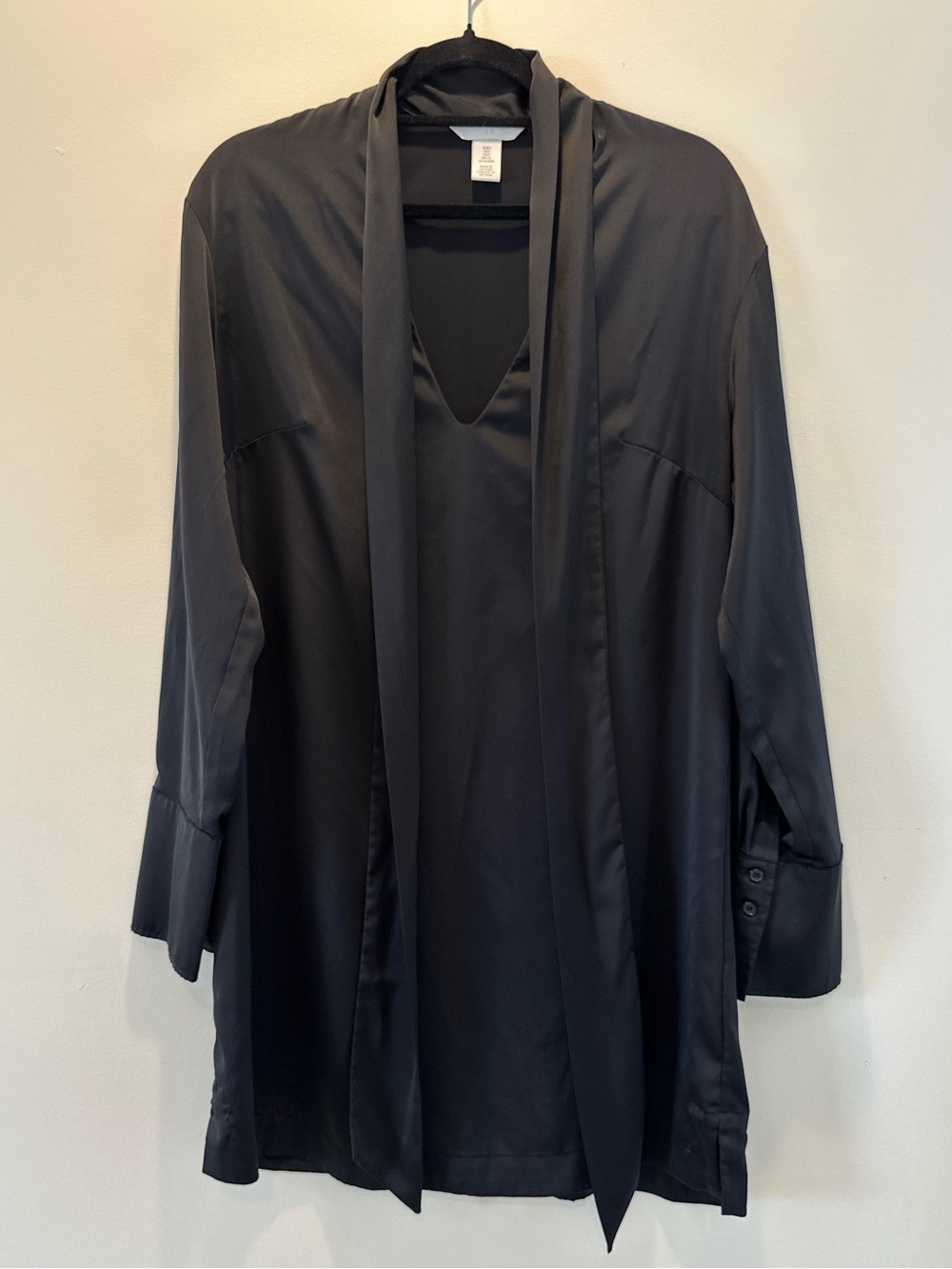H&M Black Satin Tie-Neck dress Small oversized